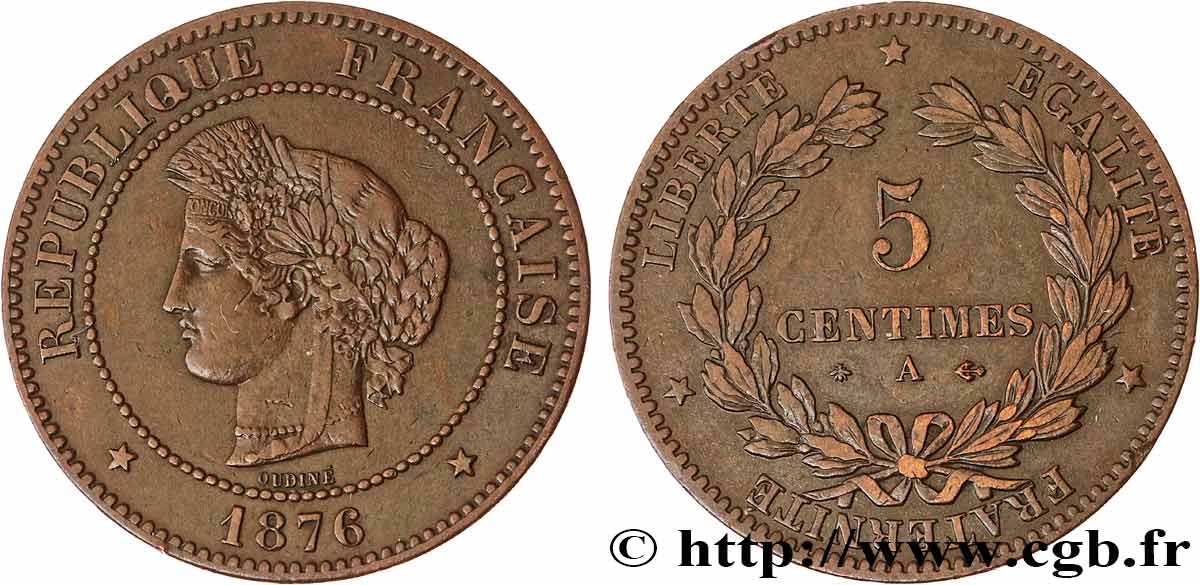 5 centimes Cérès 1876 Paris F.118/13 MBC 