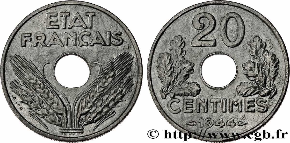 20 centimes État français, légère 1944  F.153A/2 TTB53 