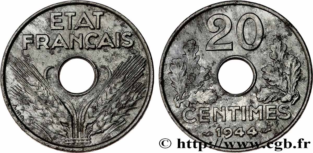 20 centimes fer 1944  F.154/3 SS 