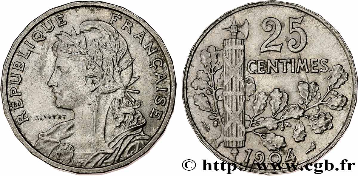 25 centimes Patey, 2e type 1904  F.169/2 EBC58 