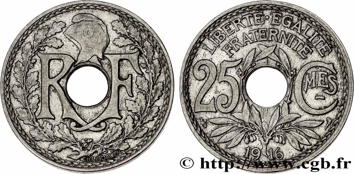 25 centimes Lindauer, Cmes souligné 1916 Paris F.170/4 XF 
