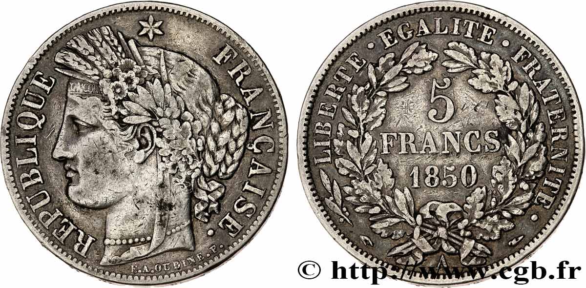 5 francs Cérès, IIe République 1850 Paris F.327/4 BB 