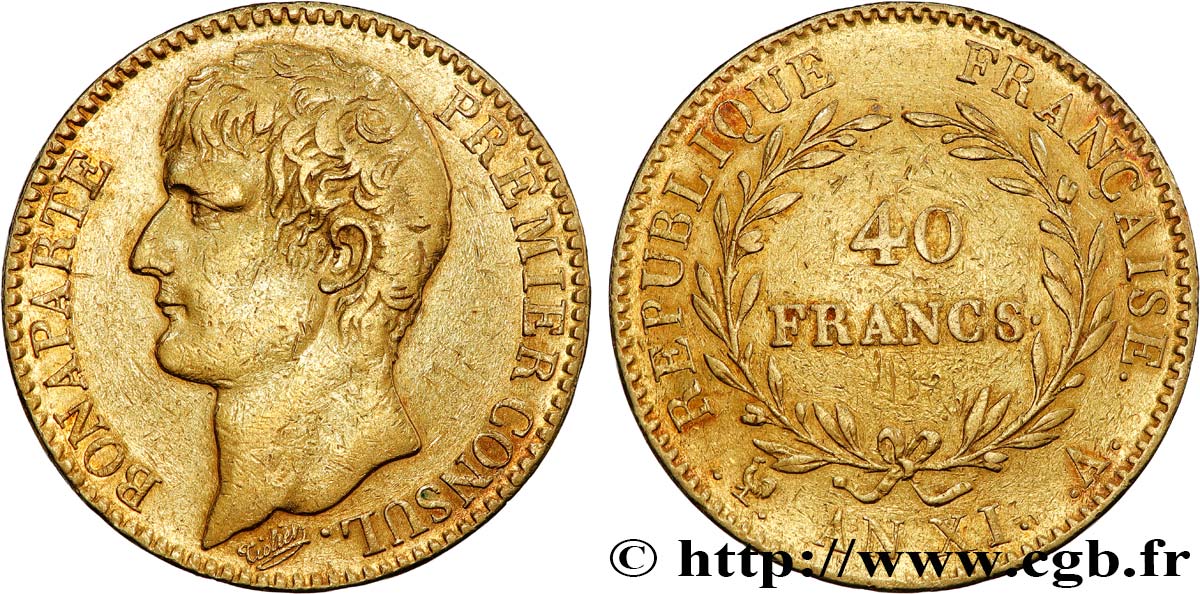40 francs or Bonaparte Premier Consul 1803 Paris F.536/1 TTB 