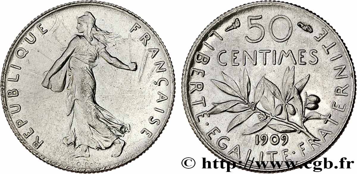 50 centimes Semeuse 1909  F.190/16 SUP+ 