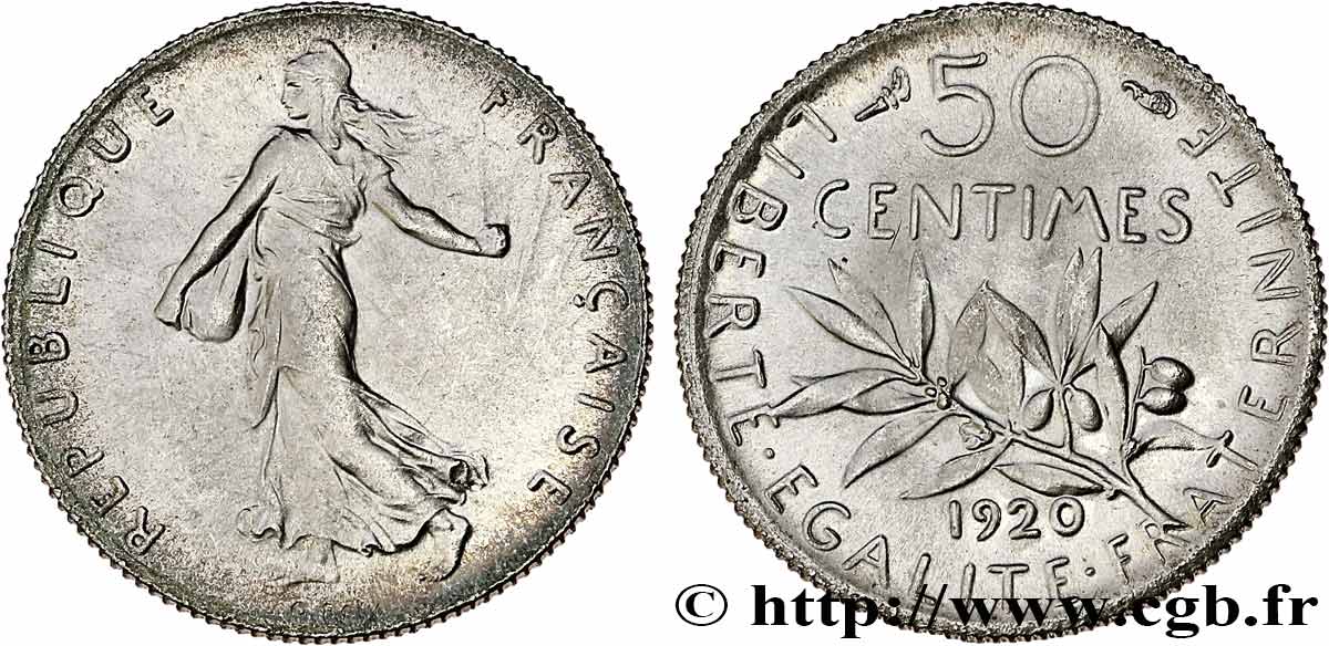 50 centimes Semeuse 1920 Paris F.190/27 MS65 