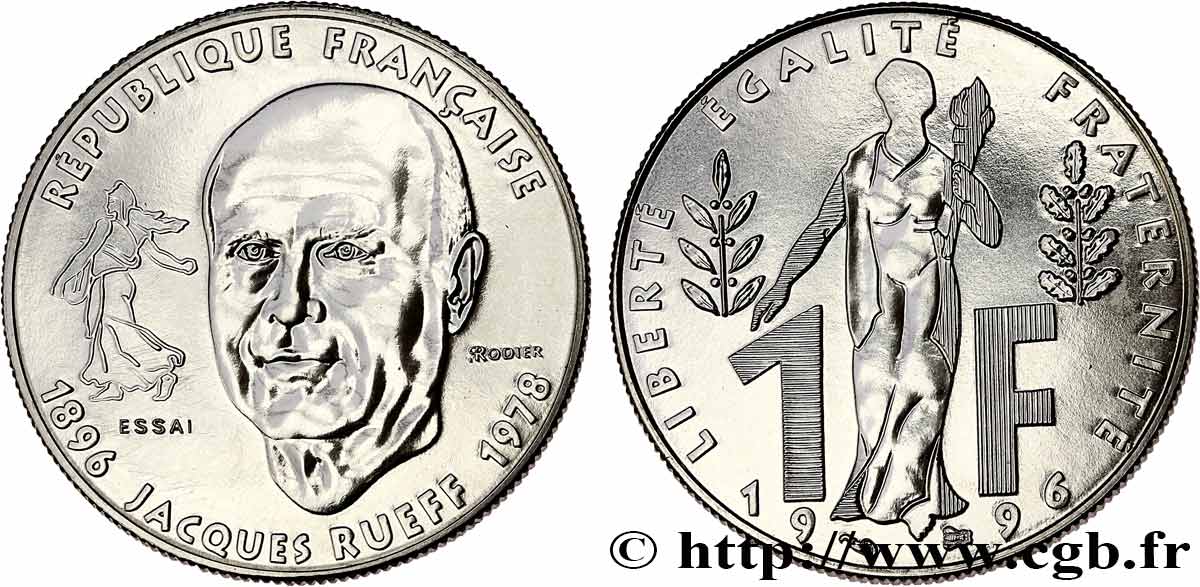 Essai de 1 franc Jacques Rueff 1996 Pessac F.231/1 FDC 