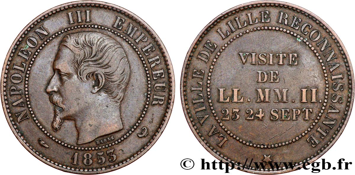 Module Dix centimes, Lille reconnaissante 1853  VG.3366  BB45 