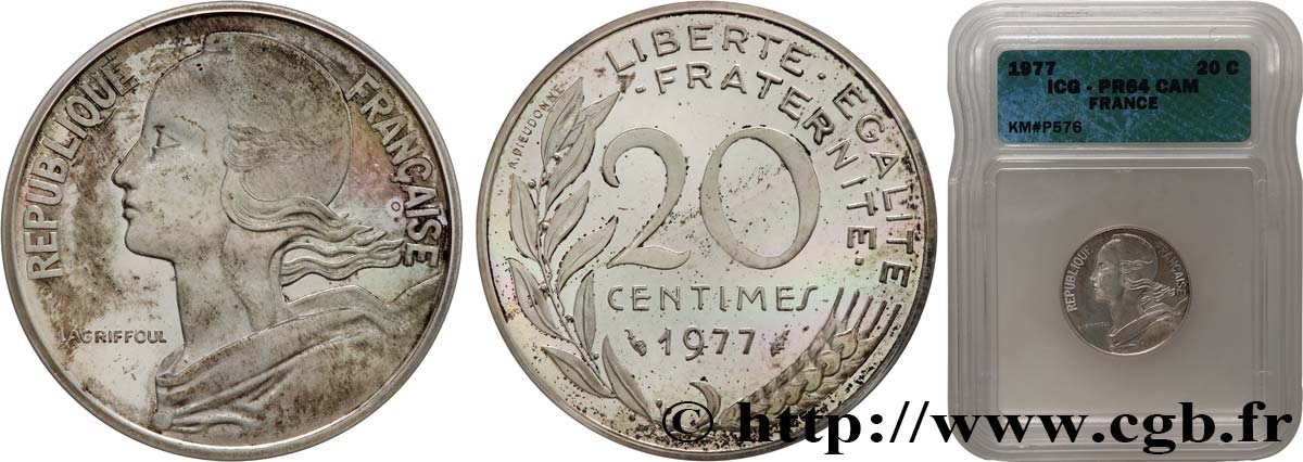 Piéfort argent de 20 centimes Marianne 1977 Pessac GEM.56 P2 fST64 autre