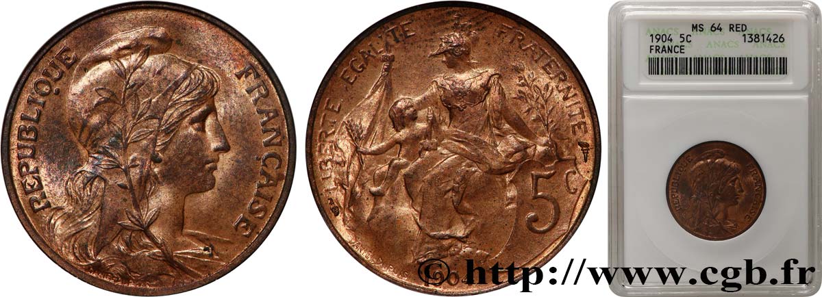 5 centimes Daniel-Dupuis 1904  F.119/14 SPL64 ANACS