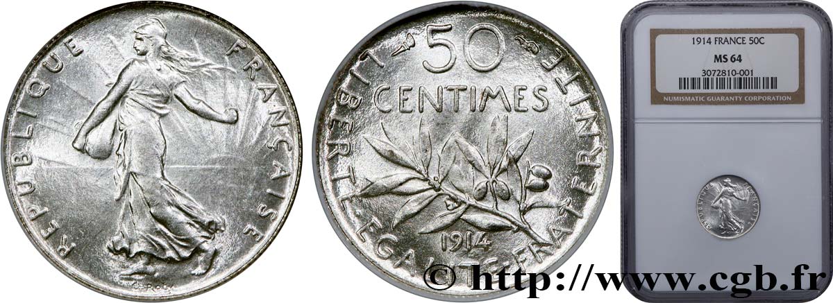 50 centimes Semeuse 1914 Paris F.190/21 SPL64 NGC