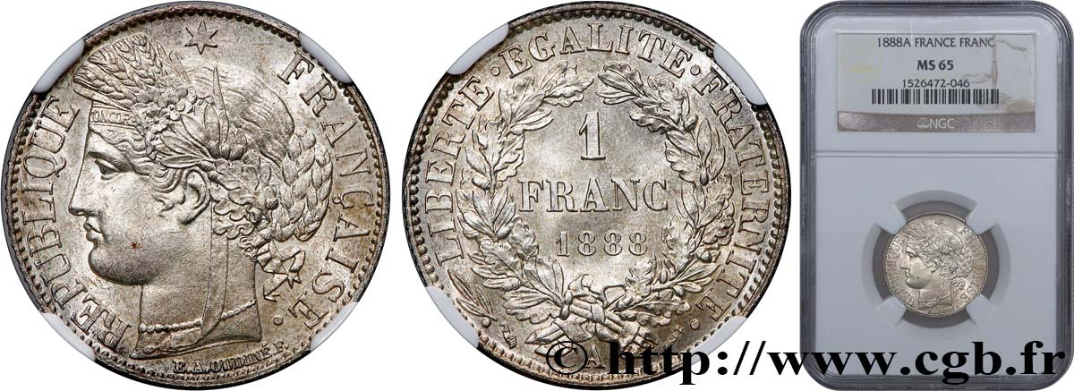 1 franc Cérès, IIIe République 1888 Paris F.216/10 FDC65 NGC
