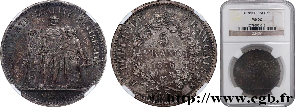 5 francs Hercule 1876 Paris F.334/17 SPL62 NGC