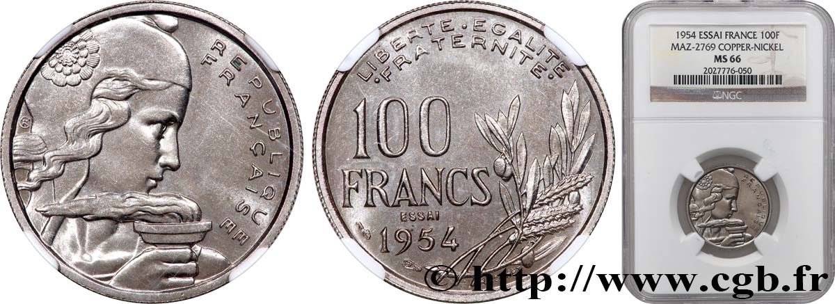Essai de 100 francs Cochet 1954 Paris F.450/1 MS66 NGC