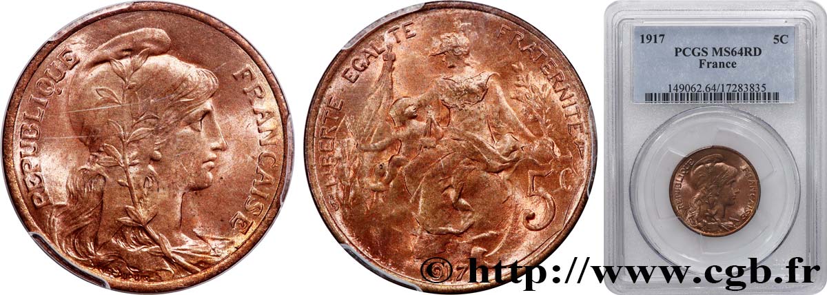 5 centimes Daniel-Dupuis 1917  F.119/30 SPL64 PCGS