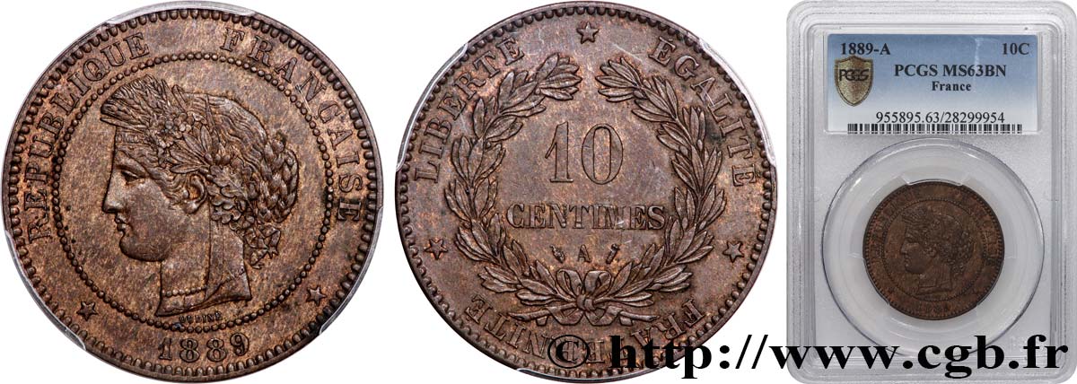 10 centimes Cérès 1889 Paris F.135/34 SC63 PCGS
