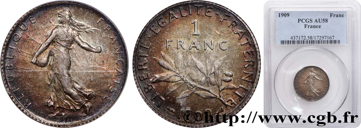 1 franc Semeuse 1909 Paris F.217/14 AU58 PCGS
