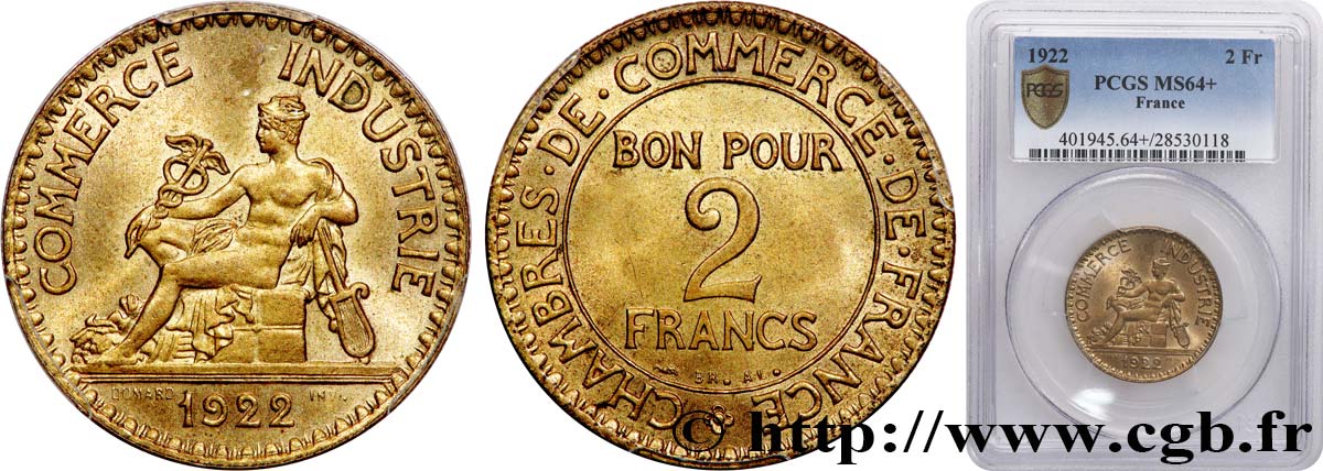 2 francs Chambres de Commerce 1922  F.267/4 fST64 PCGS
