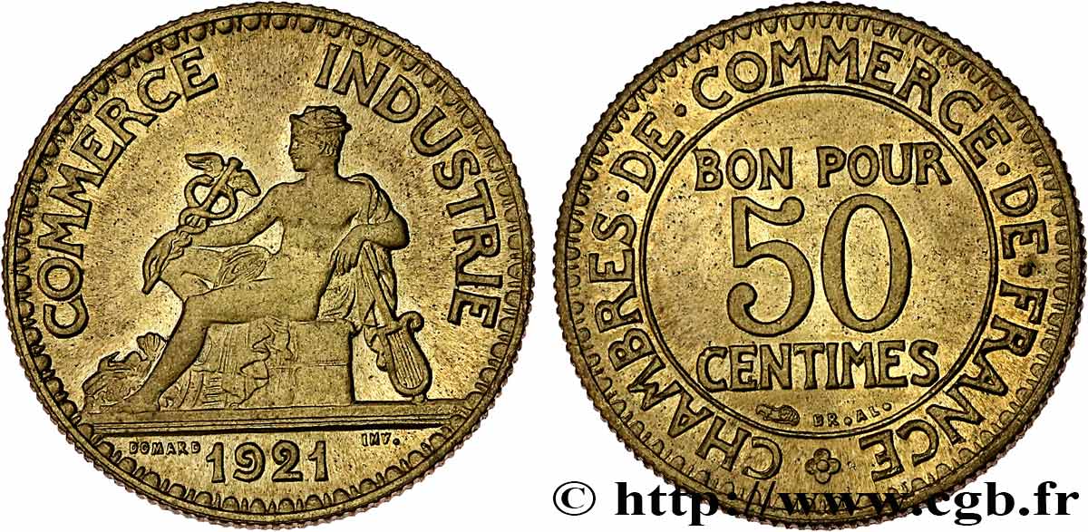 50 centimes Chambres de Commerce 1921 Paris F.191/3 MS65 