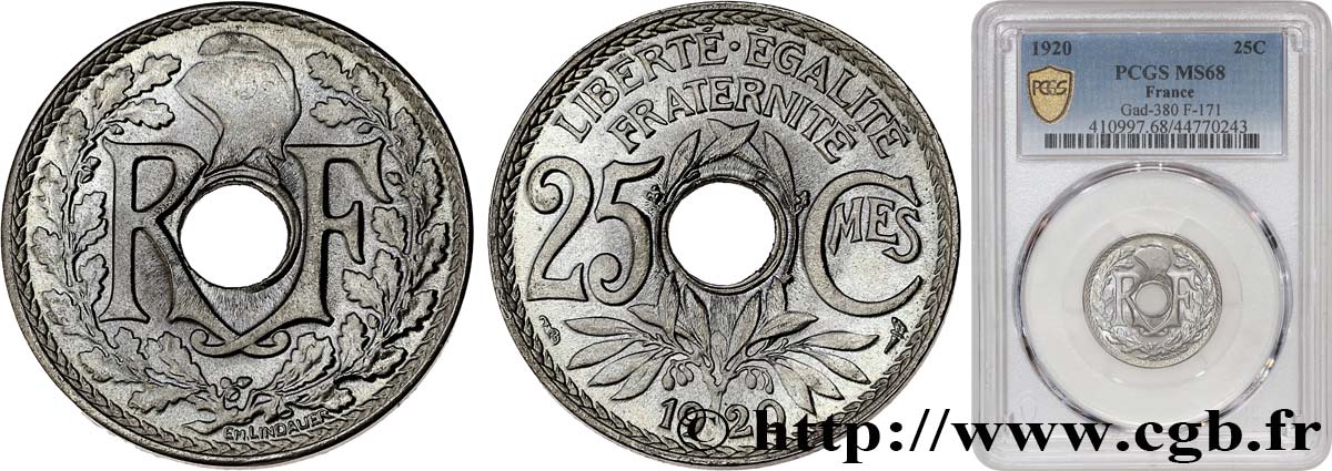 25 centimes Lindauer 1920  F.171/4 FDC68 PCGS