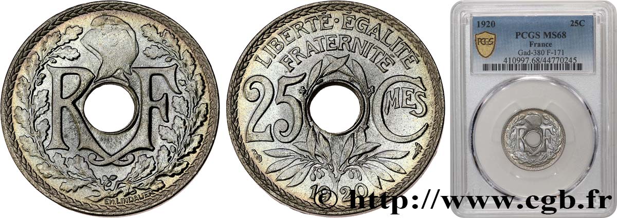 25 centimes Lindauer 1920  F.171/4 ST68 PCGS