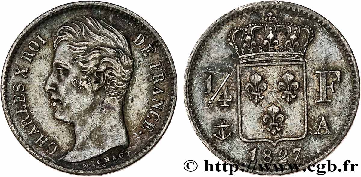 1/4 franc Charles X 1827 Paris F.164/10 AU 