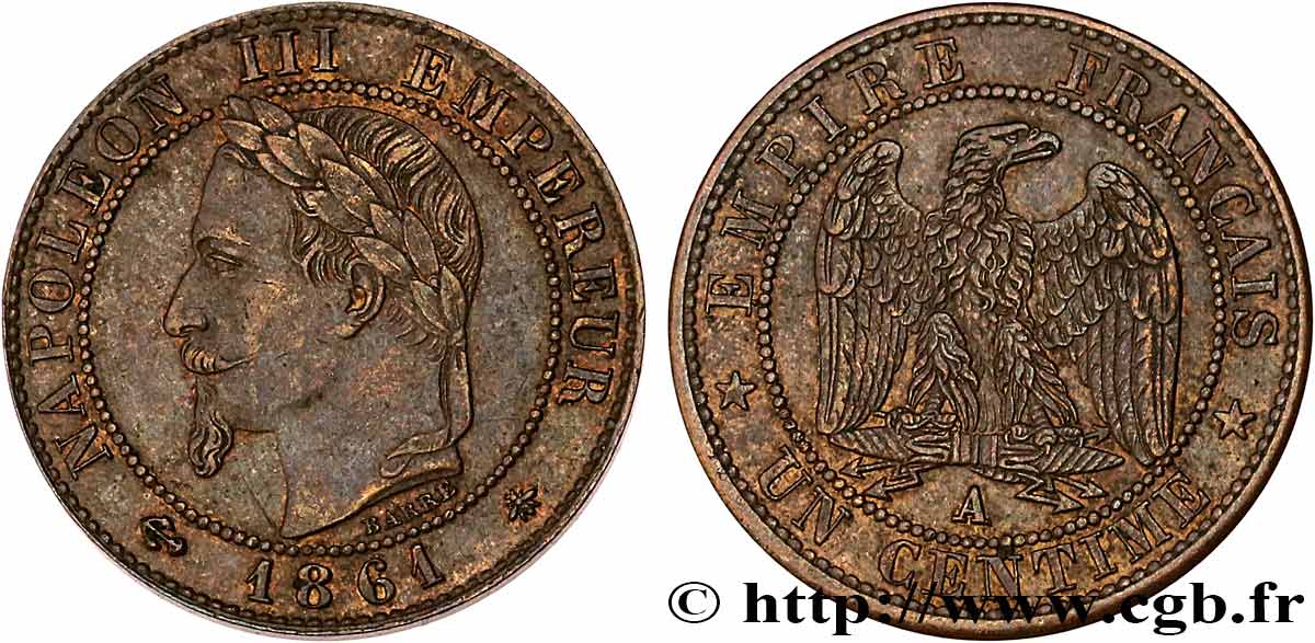 Un centime Napoléon III, tête laurée 1861 Paris F.103/1 TTB50 