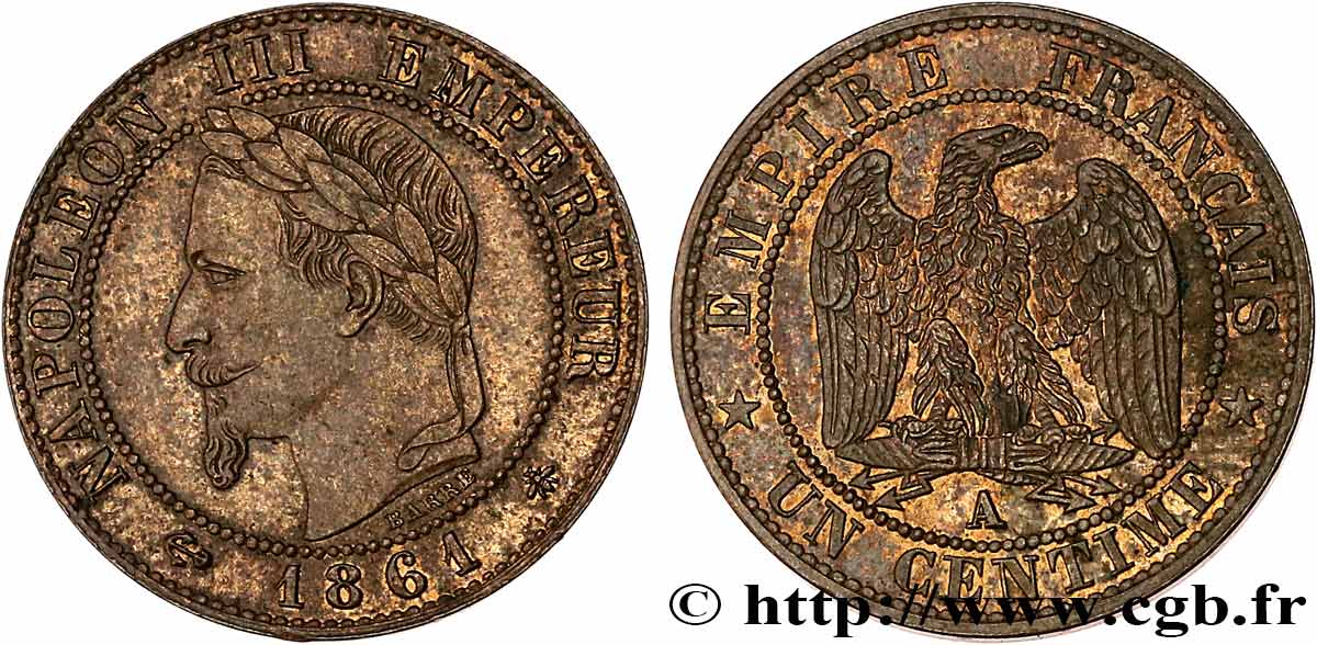 Un centime Napoléon III, tête laurée 1861 Paris F.103/1 SUP60 