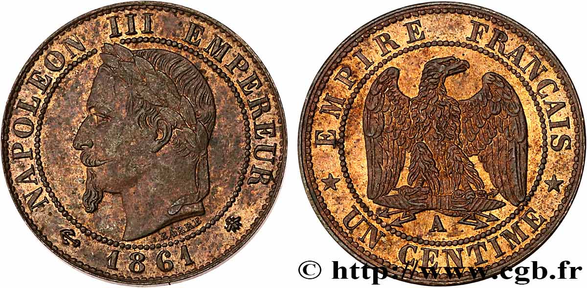 Un centime Napoléon III, tête laurée 1861 Paris F.103/1 SUP61 