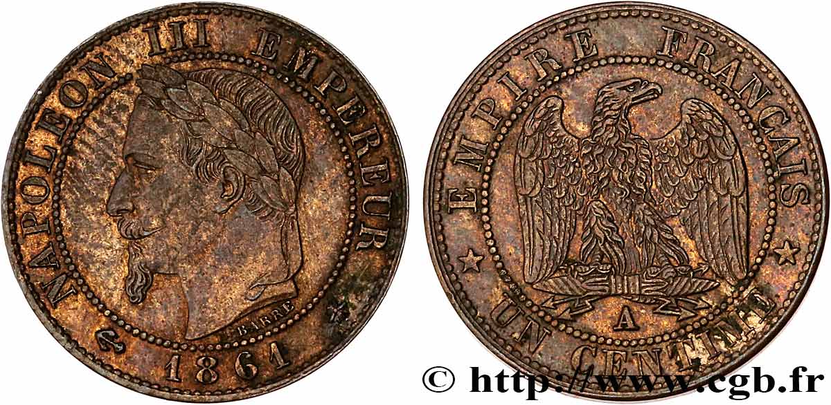 Un centime Napoléon III, tête laurée 1861 Paris F.103/1 VZ55 