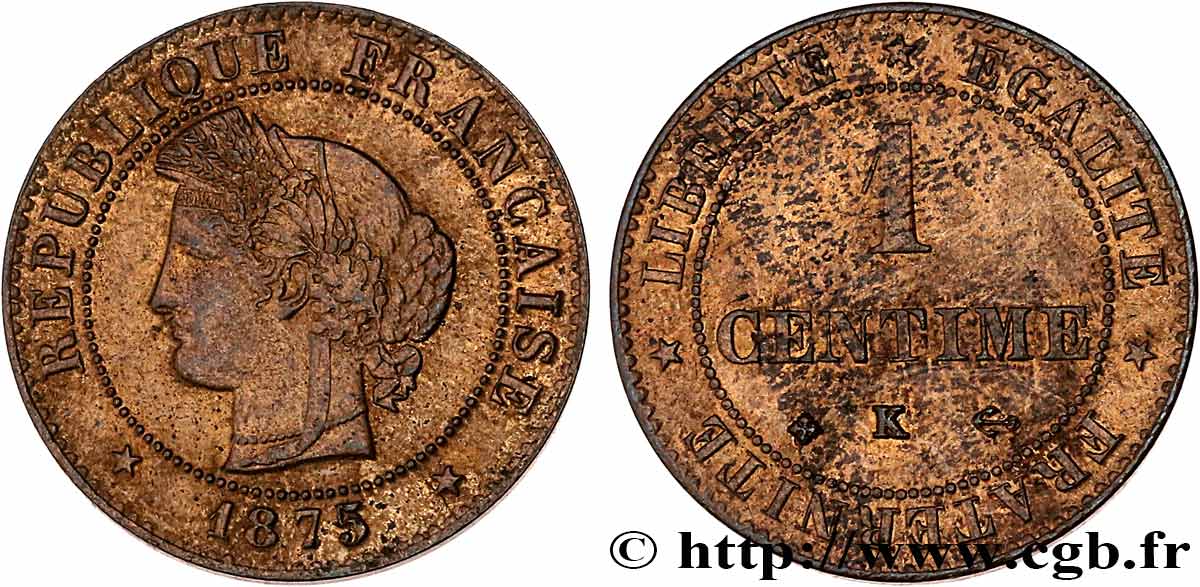 1 centime Cérès 1875 Bordeaux F.104/5 SUP61 