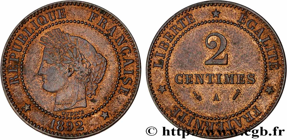 2 centimes Cérès 1892 Paris F.109/18 EBC58 