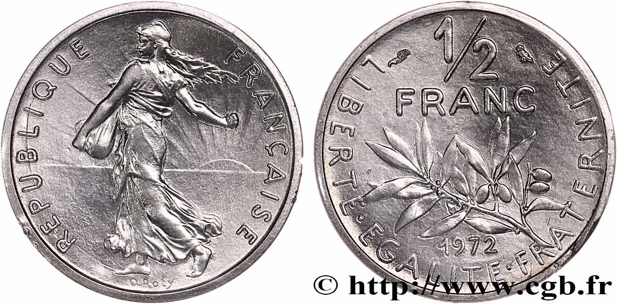 Piéfort nickel de 1/2 franc Semeuse 1972 Paris GEM.91 P1 SPL 