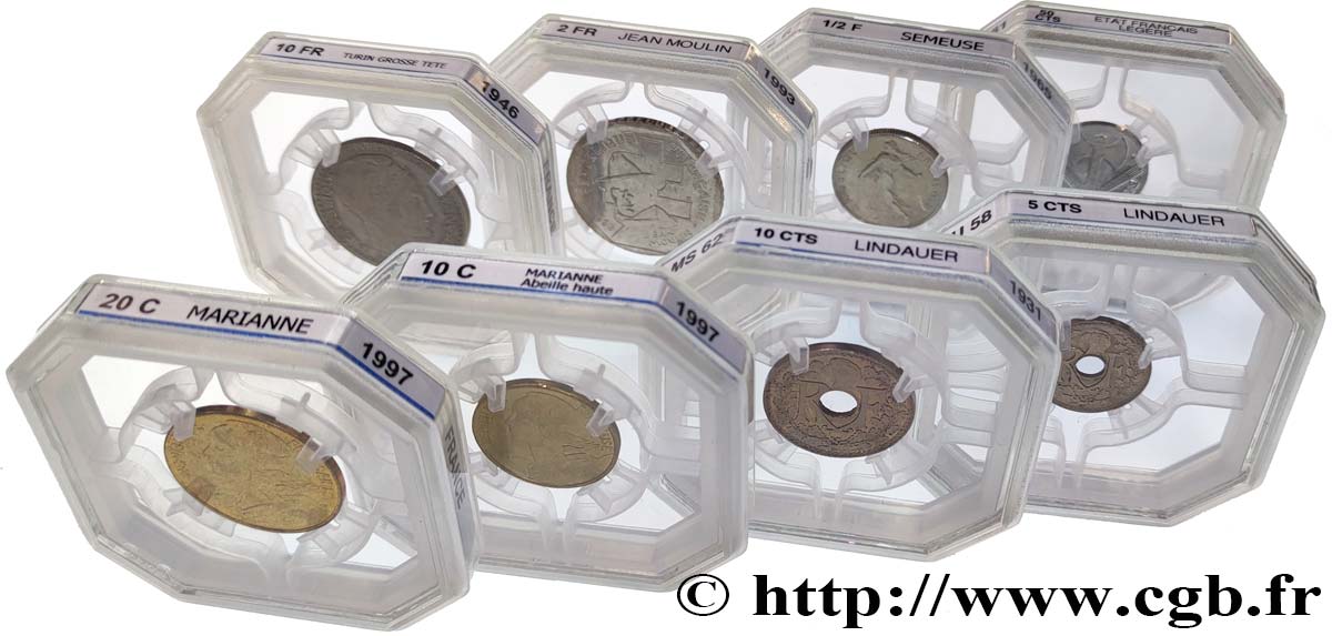 Lot de huit monnaies Modernes Françaises n.d. Paris F.122/20 EBC/SC GENI