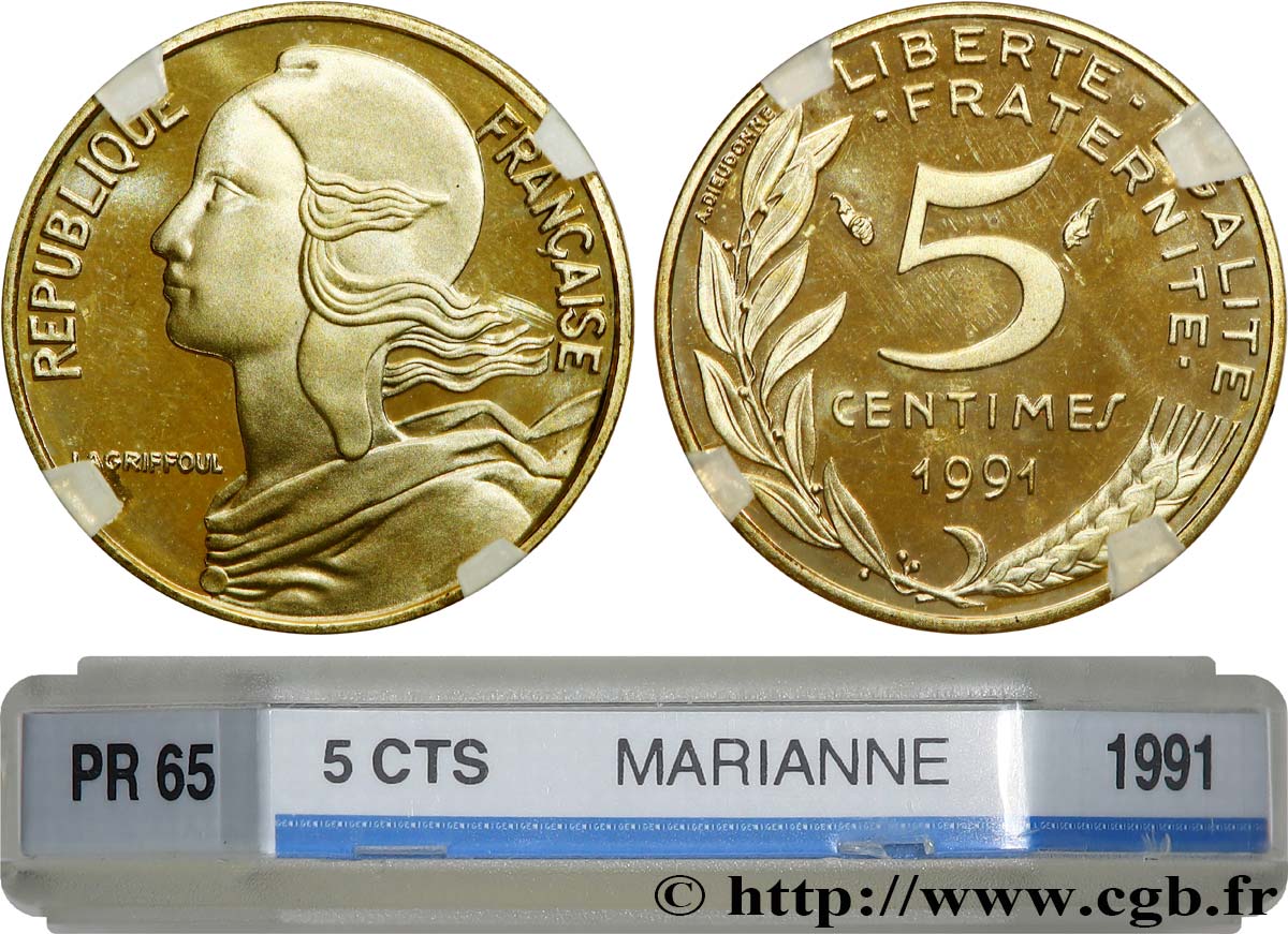 5 centimes Marianne, BE (Belle Épreuve) 1991 Pessac F.125/27 var. FDC65 GENI