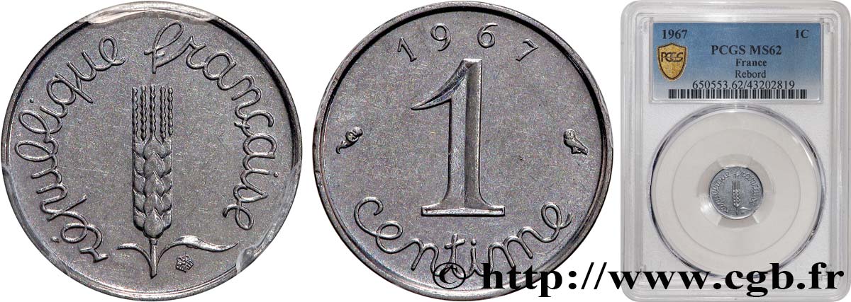 1 centime Épi, avec rebord 1967 Paris F.106/14 MS62 PCGS