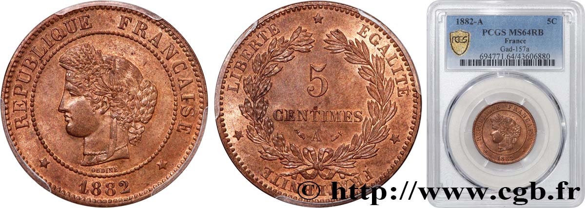 5 centimes Cérès 1882 Paris F.118/23 SC64 PCGS