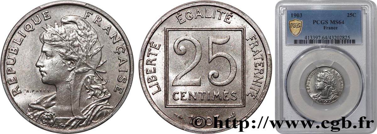 25 centimes Patey, 1er type 1903  F.168/3 SC64 PCGS