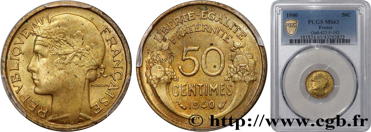 50 centimes Morlon 1940  F.192/17 SPL63 PCGS