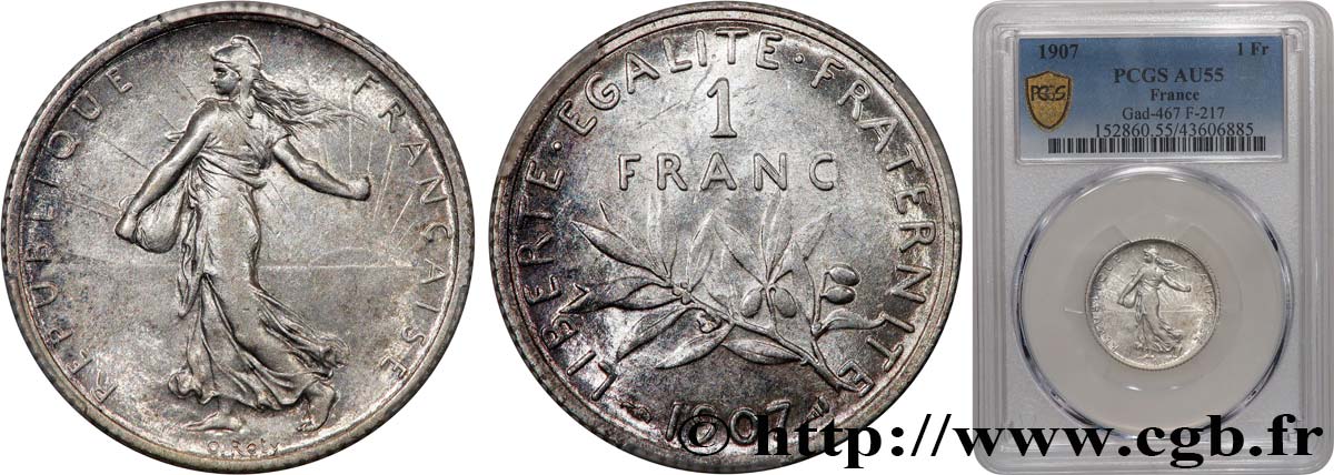 1 franc Semeuse 1907  F.217/12 SUP55 PCGS