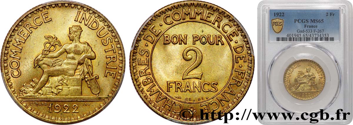 2 francs Chambres de Commerce 1922  F.267/4 FDC65 PCGS