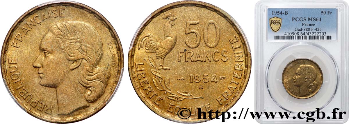 50 francs Guiraud 1954 Beaumont-Le-Roger F.425/13 fST64 PCGS