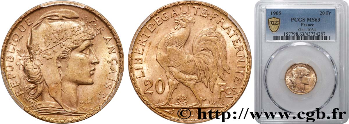 20 francs or Coq, Dieu protège la France 1905 Paris F.534/10 SPL63 PCGS