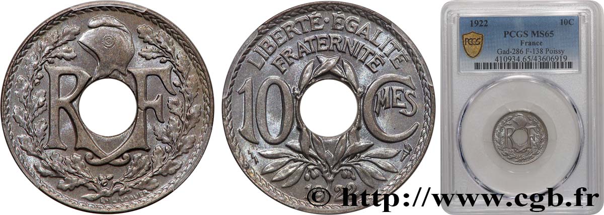 10 centimes Lindauer 1922 Poissy F.138/7 ST65 PCGS