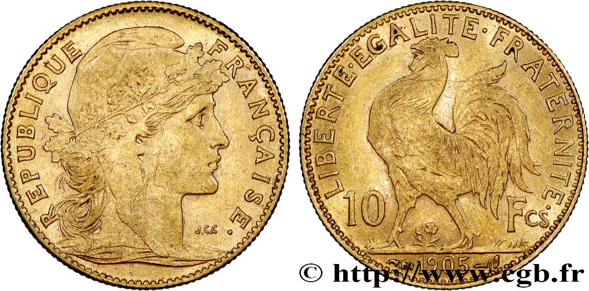 10 francs or Coq 1905 Paris F.509/6 SS 