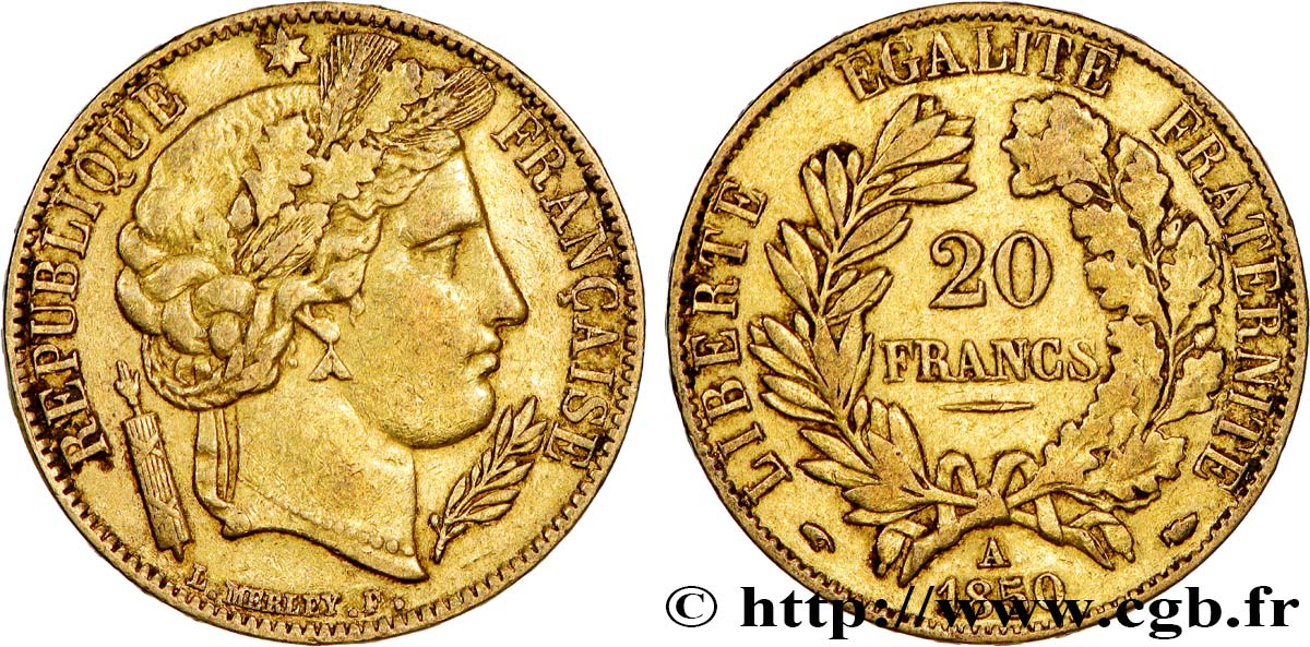 20 francs or Cérès 1850 Paris F.529/3 TTB 