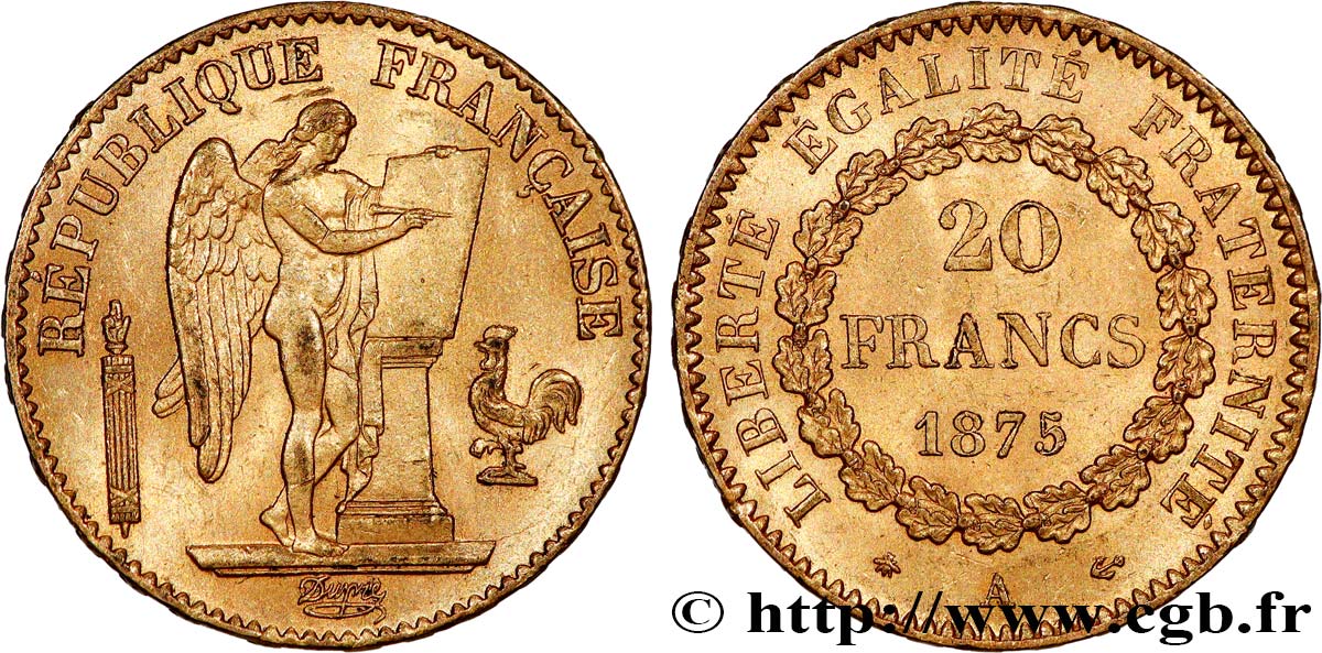 20 francs or Génie, Troisième République 1875 Paris F.533/3 fVZ 