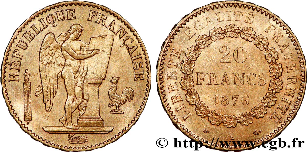 20 francs or Génie, IIIe République 1876 Paris F.533/4 fVZ 