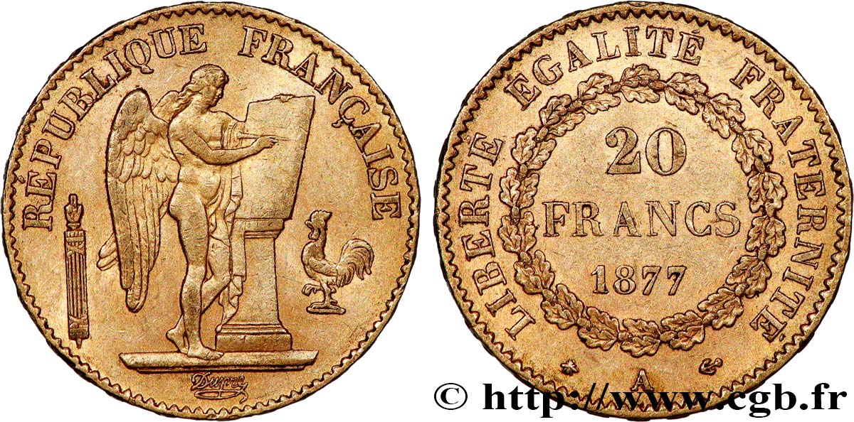 20 francs or Génie, Troisième République 1877 Paris F.533/5 XF 