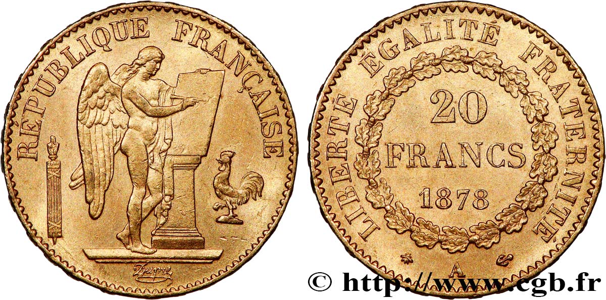 20 francs or Génie, Troisième République 1878 Paris F.533/6 AU55 
