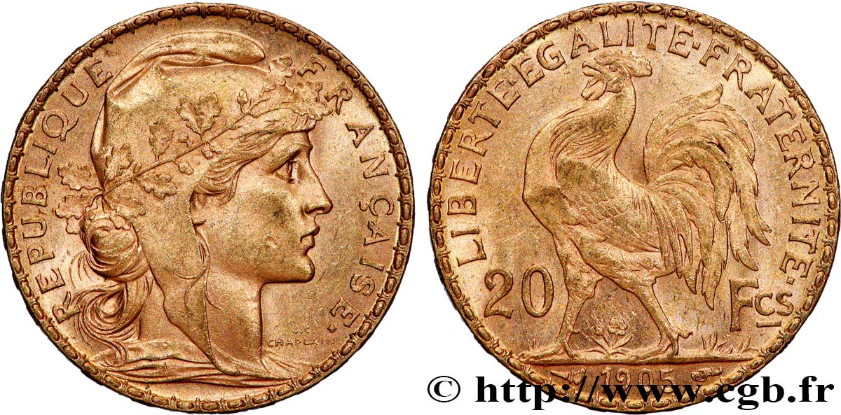 20 francs or Coq, Dieu protège la France 1905 Paris F.534/10 SUP 